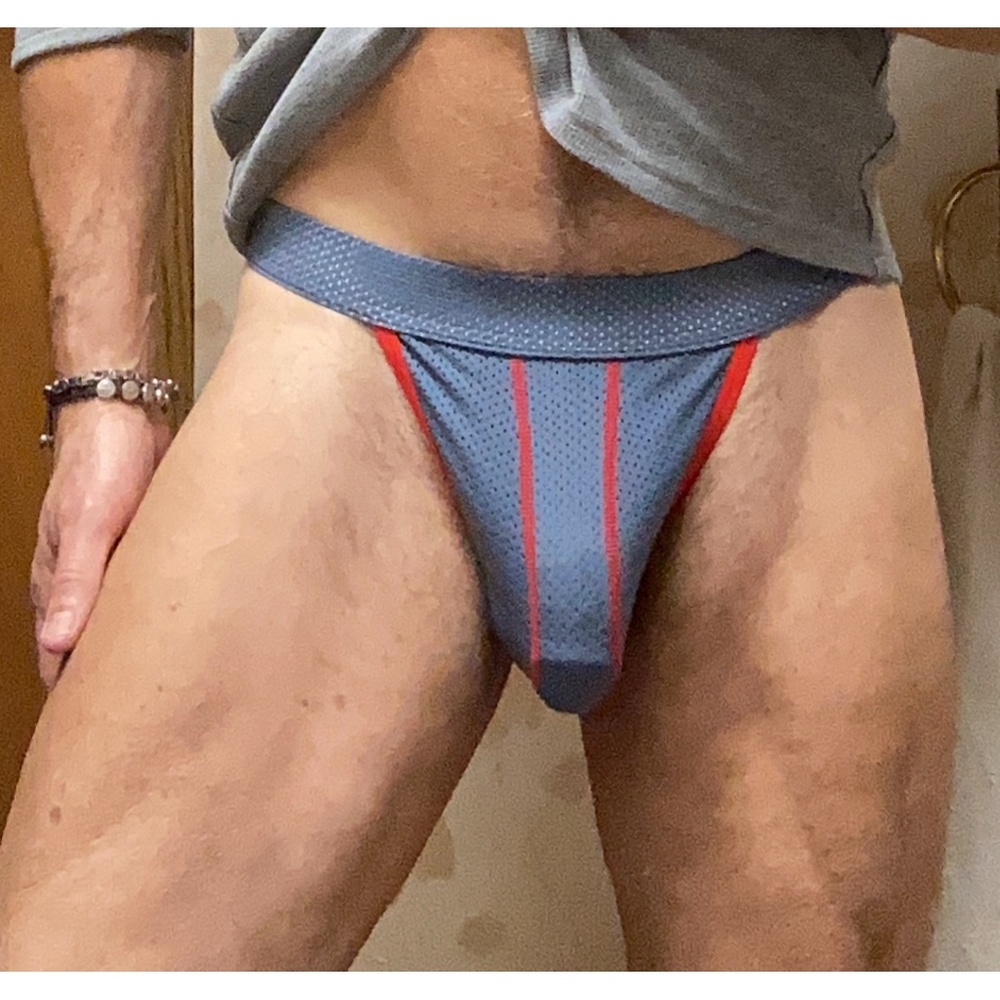 Thong, gray with red edging, large